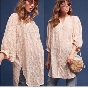 Maeve Anthropologie Lena Yarn Dyed Tunic Top Orange Green Oversized Size Small